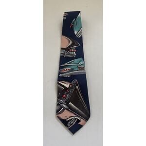 VINTAGE Lands End Tie 100% Silk USA Made Necktie Business Old Cars